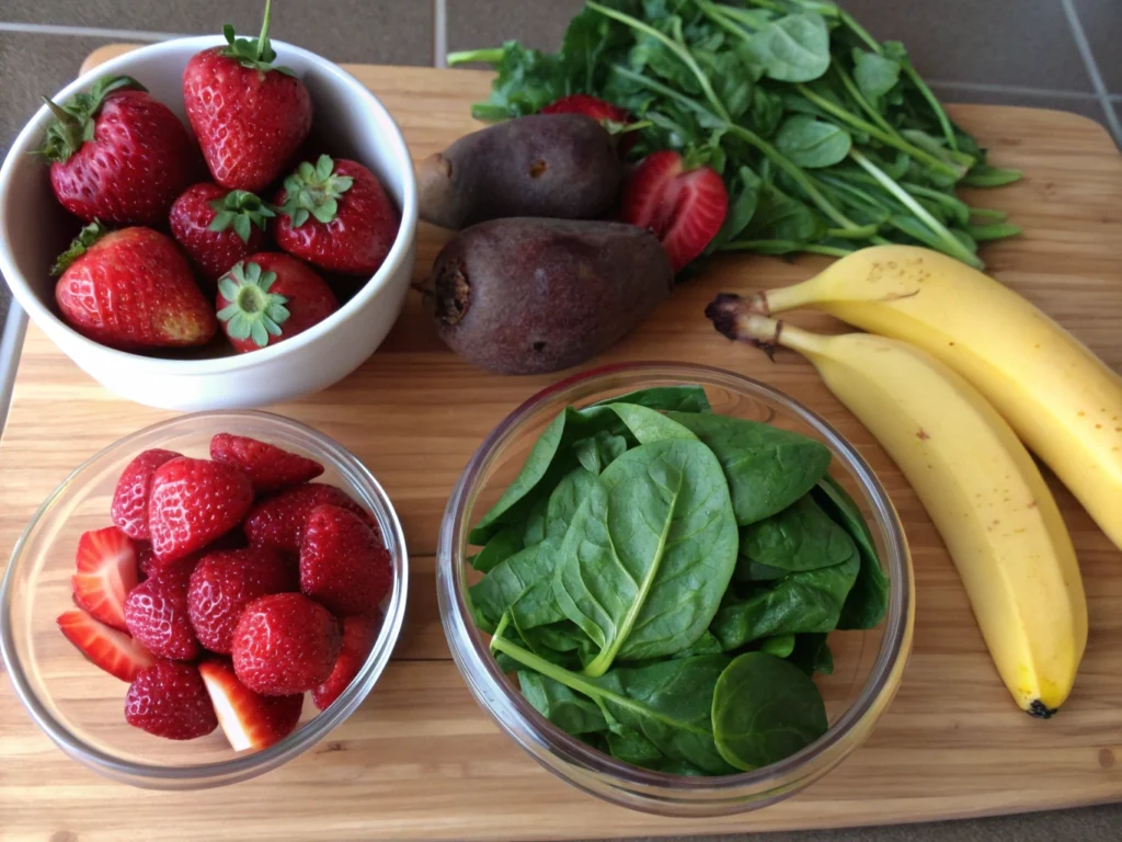 Fresh strawberries, watermelon, and coconut water for making Tiger Blood Juice.