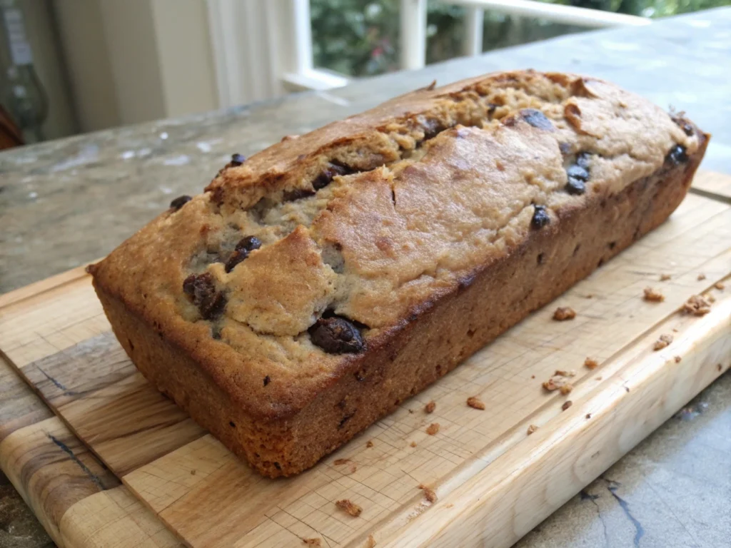  A poorly baked banana bread with a dense, gummy interior.